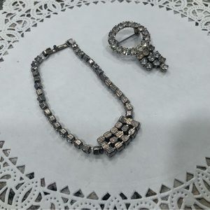 Vintage Rhinestone Bracelet 1950s with Matching Brooch Set